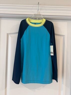 Tea Collection Aqua, Navy & Yellow Long Sleeves Rash Guard Swim Top
